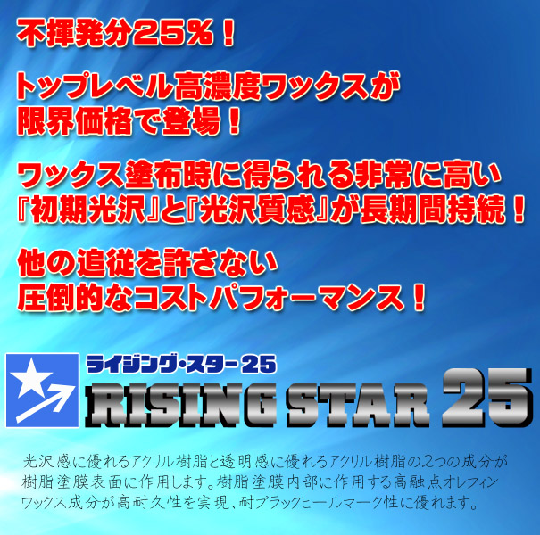 ■不揮発分２５％！圧倒的なコストパフォーマンス！■RISING STAR 25（ライジング・スター２５） - 高光沢・高耐久持続性樹脂ワックス