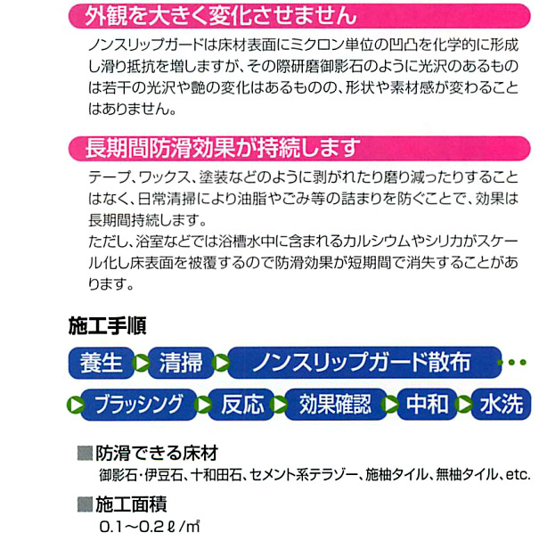 クリアライト工業 ノンスリップガード - 石材・タイルの美観を損ねない液体ブレーキ