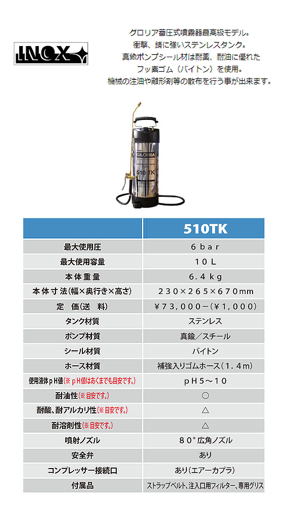 グロリア 蓄圧式噴霧器 510TK - 耐油性仕様 01