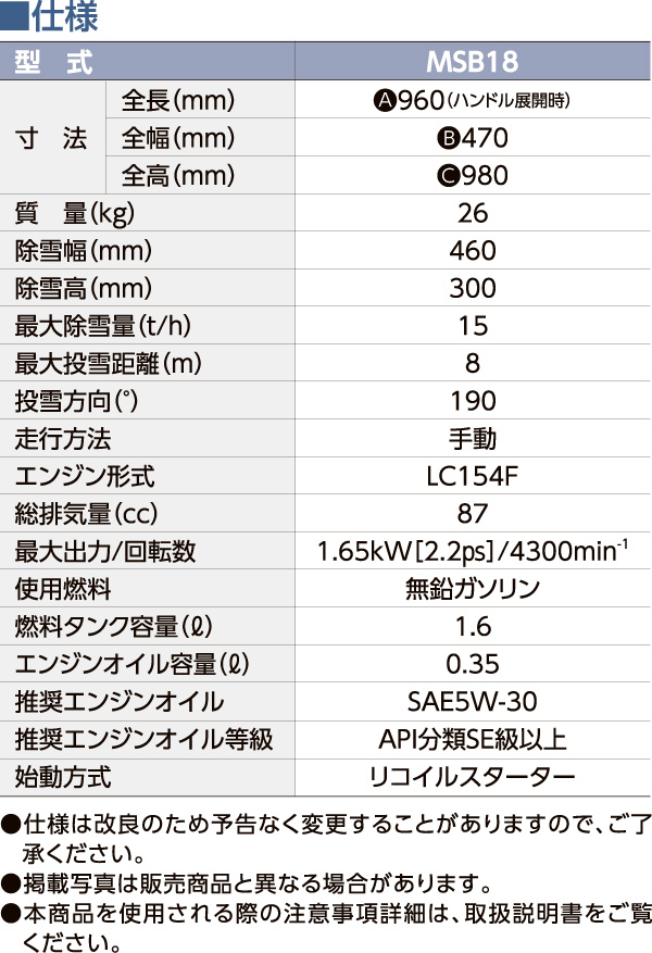 メイホー MEIHO 小型除雪機 スノーブロワ MSB18 スコッピー - スコップ感覚の簡単操作。最大除雪量は毎時15t！02